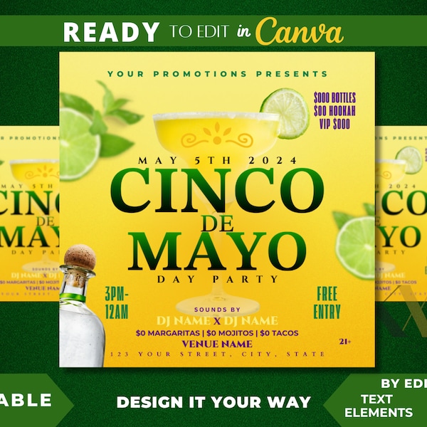 Editable Flyer Template, Cinco De Mayo, Taco Tuesday, 5th of May, Club Flyer, Bar and Grill, Lounge Flyers, Restaurant, Tequila, Mexico