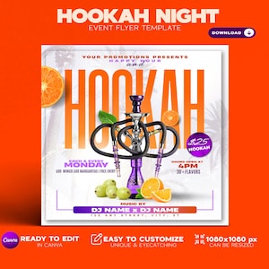 Editable Bar & Grill Flyer Template: Hookah Lounge, Club Events (Digital Download)