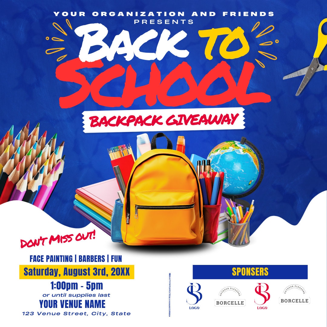 Editable Flyer Template, Backpack Giveaway, Back to School Event, Back ...