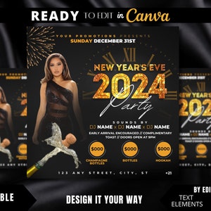 Editable Flyer Template, New Year&#39;s Eve Party, Club Flyer, NYE Event, Holiday Party, Luxury New Year Party Flyer, New Year Gala, Brunch