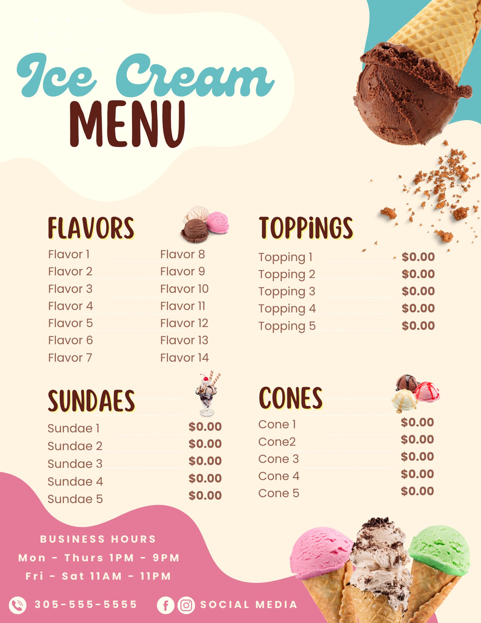 Editable Ice Cream Menu Price List Ice Cream Price List Ice Etsy