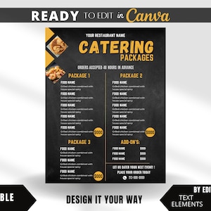 Editable Menu Template, Catering Packages Menu, Restaurant Menu, Catering Flyer, 8.5x11in Menu, Catering Services, Cater Business Menu