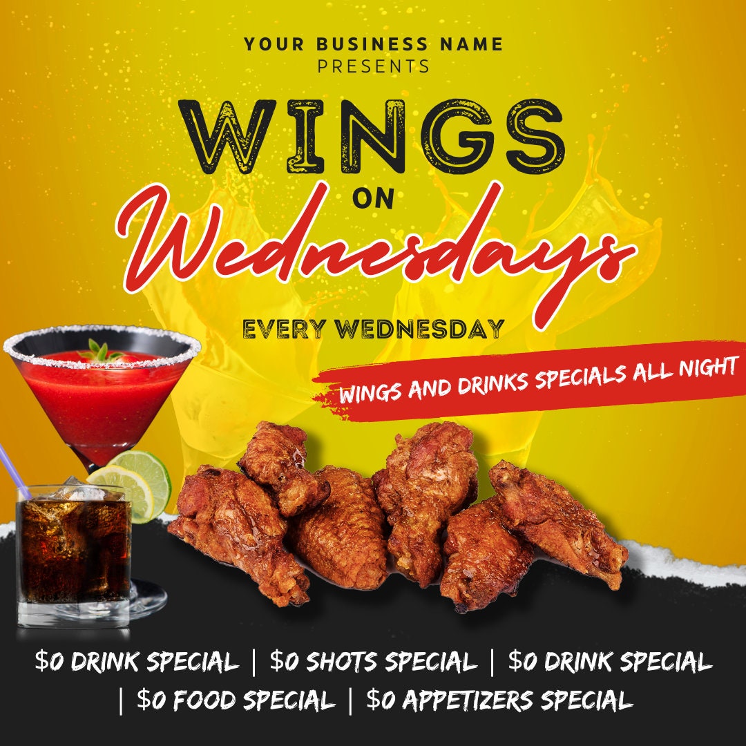 Editable Flyer Template Wings on Wednesdays Bar and Grill Etsy