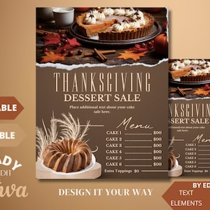 Bearbeitbare Restaurantmenüvorlage, Thanksgiving-Dessertmenü, Menü, Kuchenpreisliste, Urlaub, minimalistisches Menü, Kuchenverkaufsmenü, 8,5 x 11 Zoll.