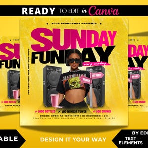 Editable Flyer Template, Sunday Funday, Hookah Flyer, Sunday Funday Brunch, Day Party, Brunch Party, Bar and Grill, Hookah Lounge