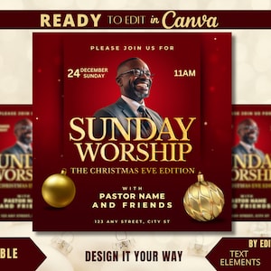 Editable Flyer Template, Luxury Church Flyer, Christmas Eve Worship, Christmas Church Flyer, Christmas Church Event, Sunday Worship