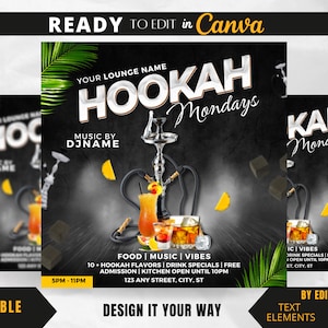Editable Flyer Template, Bar and Grill Events, Club Flyers, Hookah Lounge, Hookah Menu, Luxury Flyer, After Work Flyers