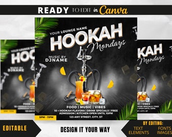 Editable Flyer Template, Bar and Grill Events, Club Flyers, Hookah Lounge, Hookah Menu, Luxury Flyer, After Work Flyers