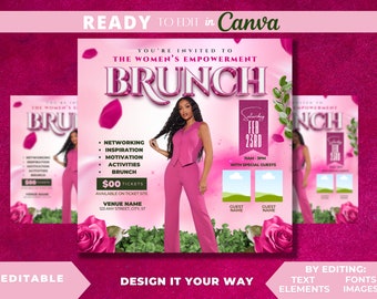 Editable Flyer Template, Luxury Brunch Flyer, Women's Empowerment Event, Networking Event, International Women's Day, Brunch Event, Speaker