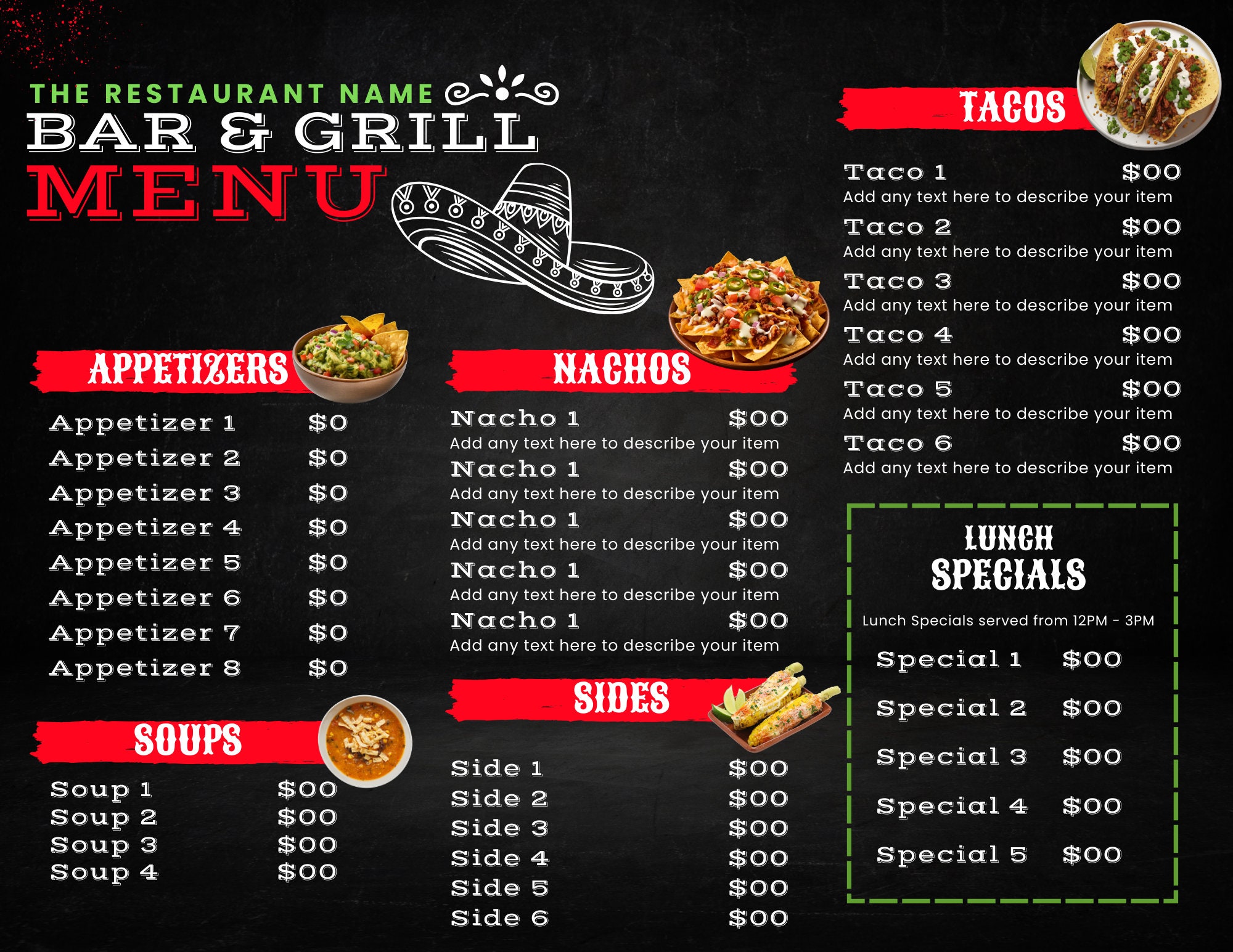 Editable Menu Template, Mexican Inspired Menu, Restaurant Menu ...