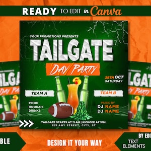 Editable Flyer Template, Tail Gate, Thursday Night, Monday Night Football, Bar and Lounge Flyer, Football, College Football, Tail Gate Party