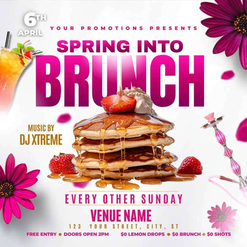 Editable Flyer Template, Spring Into Brunch, Luxury Brunch Flyer, Club ...
