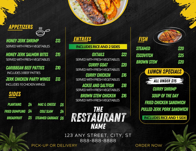 Editable Menu Template Caribbean Restaurant Emenu Printable Etsy Editable Menu Template Caribbean Restaurant Emenu Printable Etsy