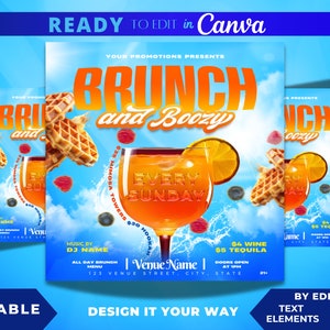 Editable Flyer Template, Sunday Funday Day Party, Boozy Brunch, Brunch and Boozy, Club Flyer, Summer Brunch Flyer, Sunday Brunch Flyer