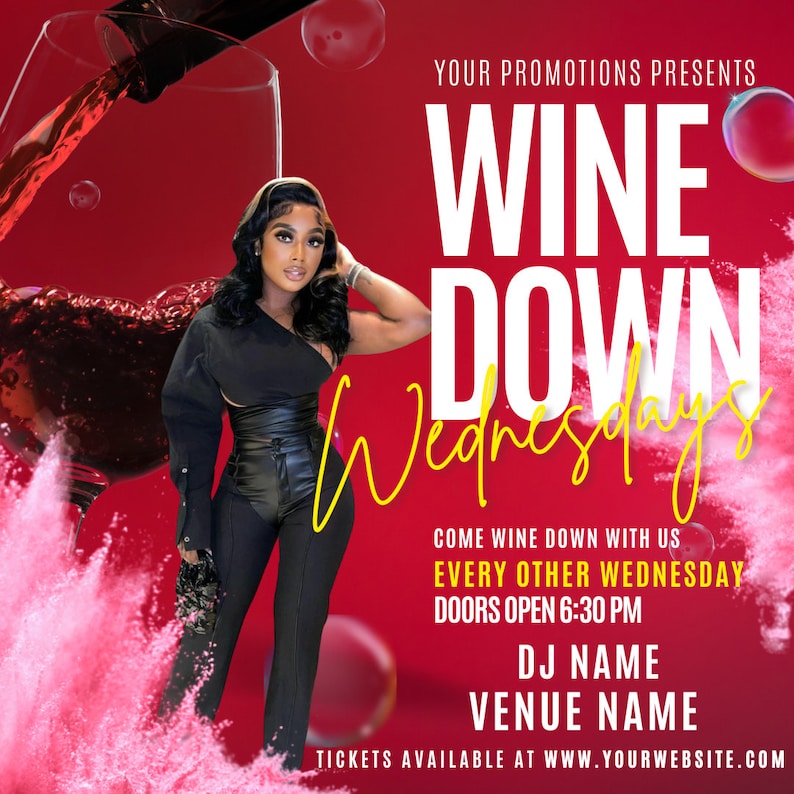 Editable Flyer Template Wine Down Wednesdays Flyer Wine Etsy