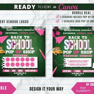 Bewerkbare flyersjabloon, terug naar school-flyersjabloon, zomerpop-upshop, pop-upshop, terug naar school-rit, community-evenement, familie-evenement