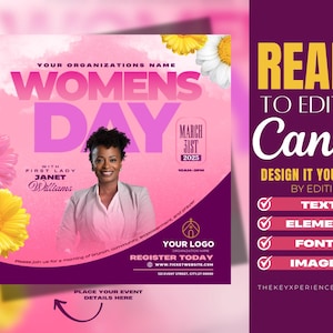 Editable Flyer Template, Womens Day Church Flyer, Spring Womens Event, Spring Event