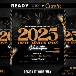 Editable Flyer Template, New Year&#39;s Eve Party, Club Flyer, NYE Event, Holiday Party, Luxury New Year Party, New Year Gala, Brunch, 2025