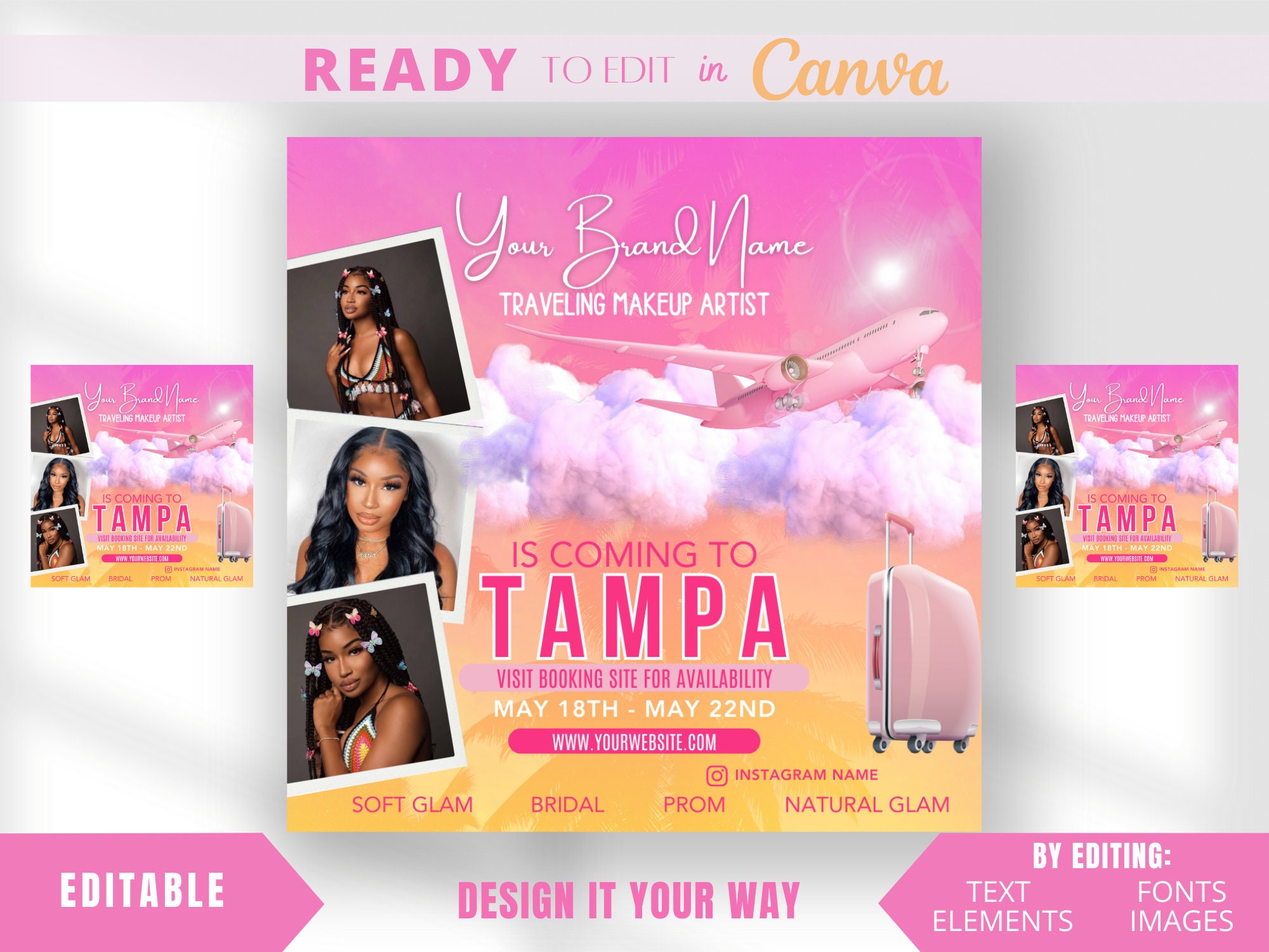 Editable Traveling Makeup Artist Social Media Post Traveling Etsy