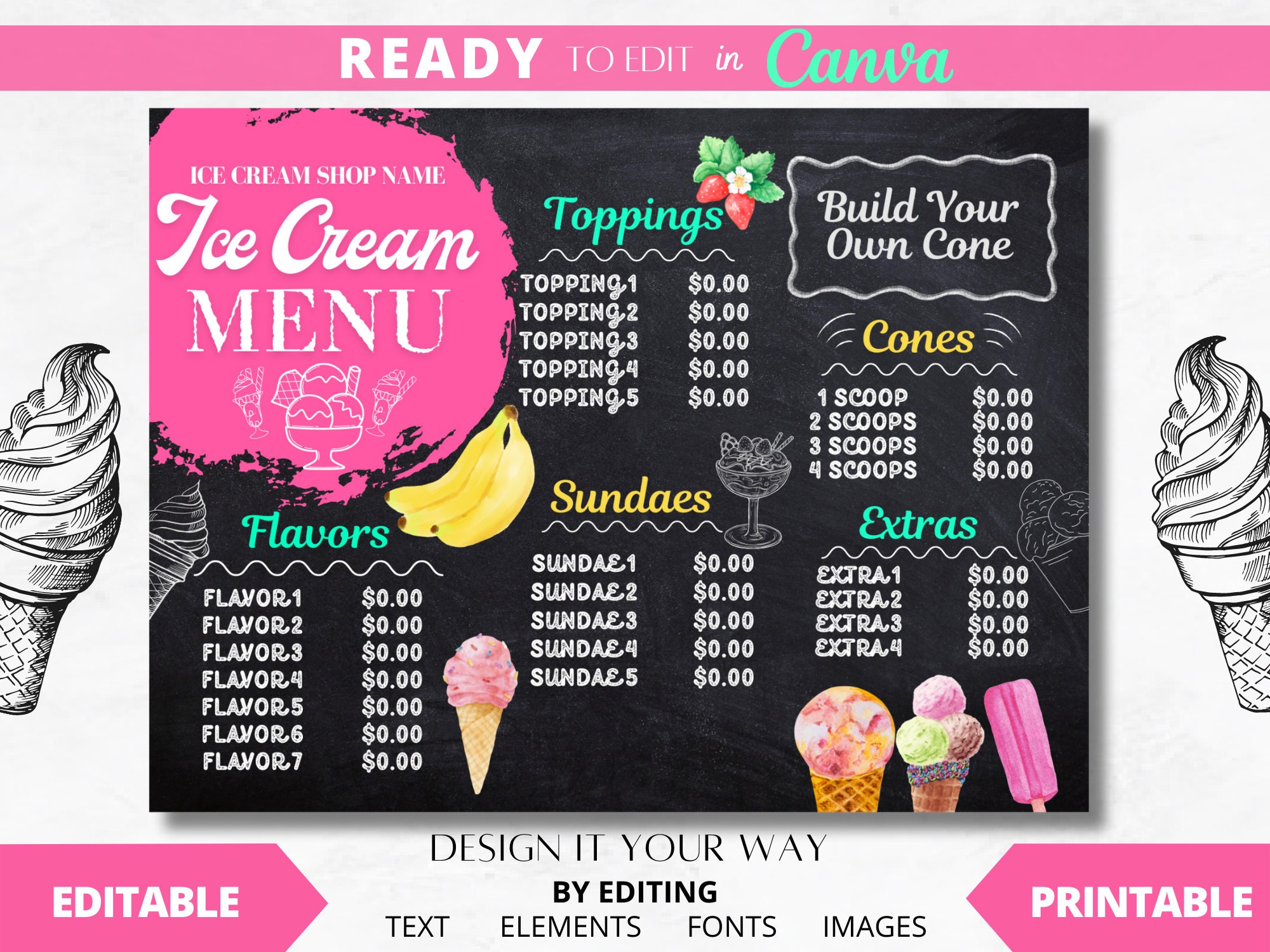 Editable Menu Template Chalkboard Ice Cream Menu Ice Cream Etsy Australia Editable Menu Template Chalkboard Ice Cream Menu Ice Cream Etsy Australia