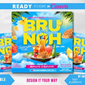 Bearbeitbare Flyer Vorlage, stilvolles Event, Luxus Flyer, Brunch in den Tropen, Tropischer Brunch, Sommerbrunch, Blumen Flyer, Karibik Flyer