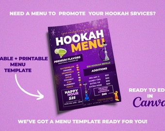 Editable Flyer Template, Bar and Grill Events, Club Flyers, Hookah Lounge, Hookah Menu, Luxury Flyer, Hookah Happy Hour, Printable