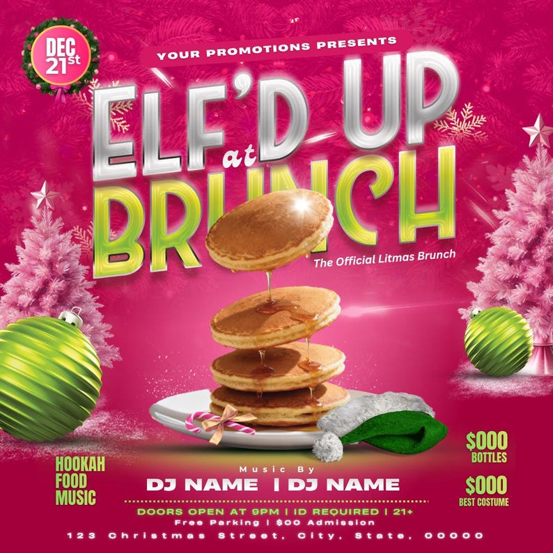 Editable Flyer Template, Elf'd up at Brunch Flyer, Christmas Brunch ...