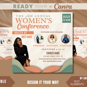 Editable Flyer Template, Church Event, Worship, Women&#39;s Conference, Women&#39;s Event Flyer, Guest Speakers