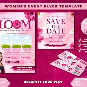 Bearbeitbare Flyer-Vorlage, Bundle-Luxus-Frauentagung, Stärkung der Rolle der Frauen, Netzwerken, Internationaler Frauentag, Brunch-Veranstaltung, Ticket