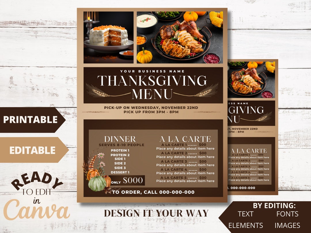 Editable Menu Template, Thanksgiving Dinner Menu, Menu, Catering Price ...