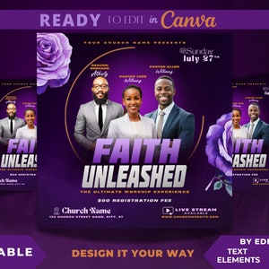 Editable Flyer Template, Faith Unleashed Church Flyer, Church Conference, Sunday Worship, Church Revival, Church Event
