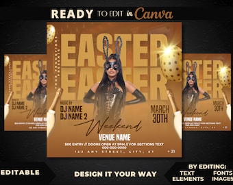 Editable Flyer Template, Easter Weekend, Easter Club Flyer, Nightclub Party Template, Bar and Grill, Lounge, Easter Party Flyer