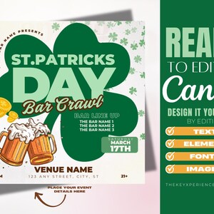 Redigerbar flygbladmall, krögarundel-flyer, flygblad för St. Patricks Day-fest, barflyer, St. Patty's Day-evenemang, parad.