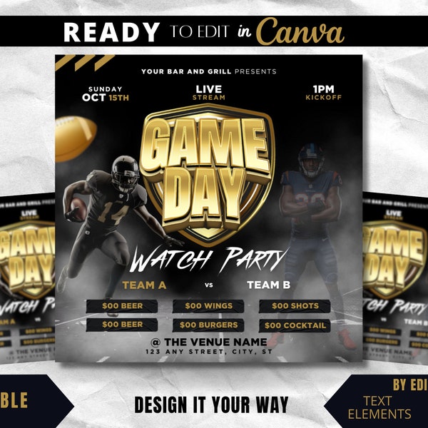 Editable Flyer Template, Game Night, Thursday Night, Sunday Football, Bar and Lounge Flyer, Football, Pro Football, Watch Party, Game Day