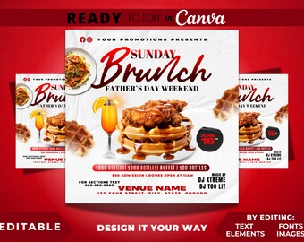 Editable Flyer Template, Father's Day Flyer, Club Flyer, Restaurant Marketing, Bar and Grill, Brunch Event, Chef Flyer, Chicken and Waffles