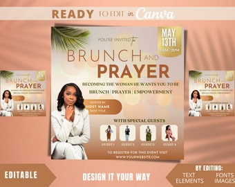 Editable Flyer Template, Prayer Brunch Flyer, Women's Empowerment, Women's Conference Flyer, Event Flyer Template, Guest Speaker, Ministry