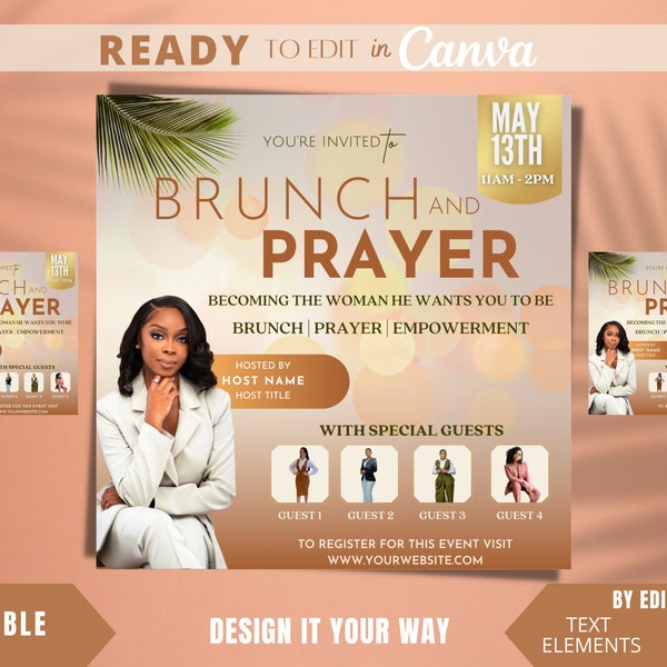 Editable Flyer Template, Prayer Brunch Flyer, Women's Empowerment, Women's Conference Flyer, Event Flyer Template, Guest Speaker, Ministry