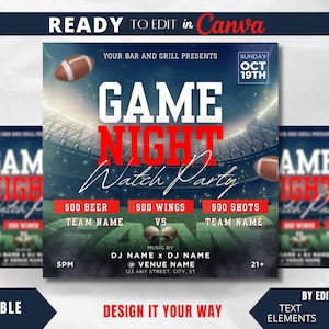 Editable Flyer Template, Game Night, Thursday Night, Monday Night Football, Bar and Lounge Flyer, NFL Football, College Football, SWAC