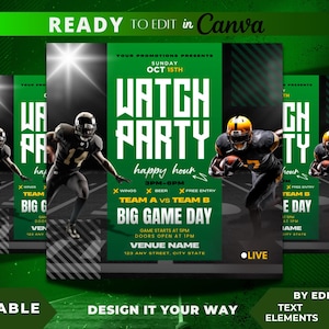 Editable Flyer Template, Game Night, Thursday Night, Sunday Football, Bar and Lounge Flyer, Football, Tailgate Flyer, Watch Party, Match Day