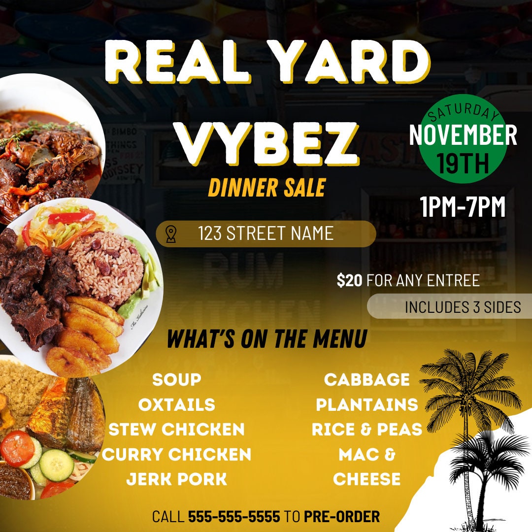 Editable Flyer Template, Caribbean Food Flyer, Jamaican Inspired Flyer, Catering Flyer, Food Sale Flyer Template, Restaurant Opening, Flyer - Etsy editable-flyer-template-caribbean-food-flyer-jamaican-inspired-flyer-catering-flyer-food-sale-flyer-template-restaurant-opening-flyer-etsy