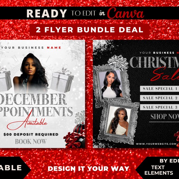 Editable Flyer Template, Bundle Deal Beauty Flyer, Luxury Christmas Beauty Flyers, Christmas Beauty Flyer, December, Hair Sale, Lash Special