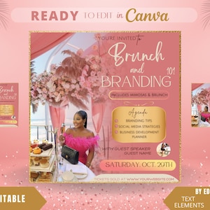 Editable Flyer Template, Brunch Flyer, Bridal Brunch Flyer, Birthday Flyer, Brunch Invitation Flyer, Networking Event, Graphic Designer,