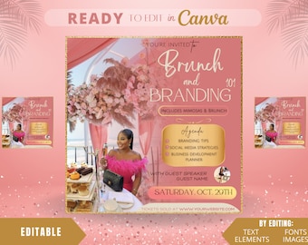 Editable Flyer Template, Brunch Flyer, Bridal Brunch Flyer, Birthday Flyer, Brunch Invitation Flyer, Networking Event, Graphic Designer,