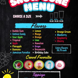 Custom Ice Menu Editable Menu Template, 24x36in Printable Shaved Ice Menu, Snow Cone ...