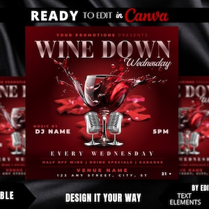Editable Flyer Template, Wine Down Wednesdays, Luxury Wine Flyer, Club, R&B, Nightclub Party Template, Bar and Grill, Lounge, Adult Party