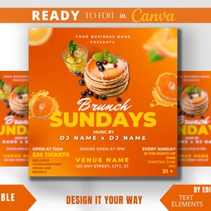Editable Flyer Template, Brunch Flyer, Sunday Brunch Flyer, Lounge Flyer, Bar and Grill, Restaurant Brunch Flyer, Summer Brunch Event