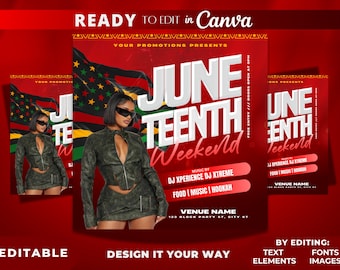 Redigerbar flygbladsmall, Juneteenth-festflyer, kvartersfest, klubbflyer, Juneteenth-firande