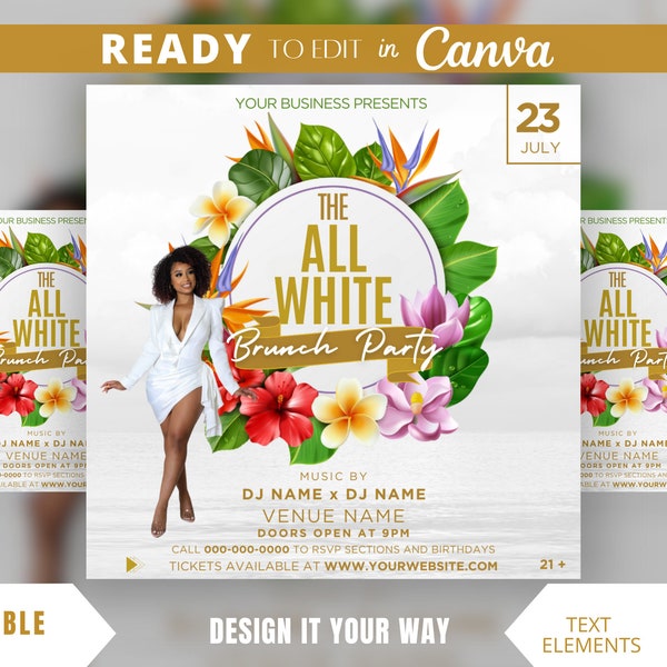 Editable Flyer Template, All White Summer Party, All White Affair, All White Birthday Celebration, Tropical Party, Boat Party, Club Flyer