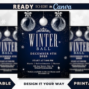 Editable Flyer Template, Winter Ball, Winter Formal, Winter School Dance, Winter Event, Winter Theme, School Event, Printable, 8.5 x 11 in