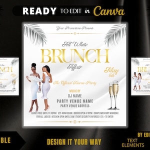 Editable Flyer Template, All White Birthday Flyer, Birthday Brunch Flyer, Party Flyer, Club Flyer, All White Party, Flyers for Promoters